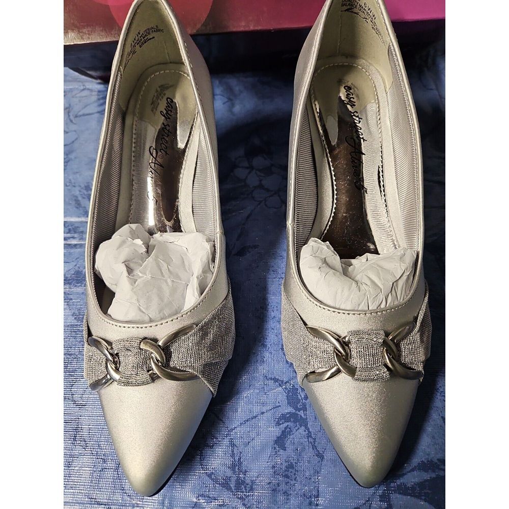 Easy Street Women's Electa Pump, Silver Satin,‎ 6 X-Wide